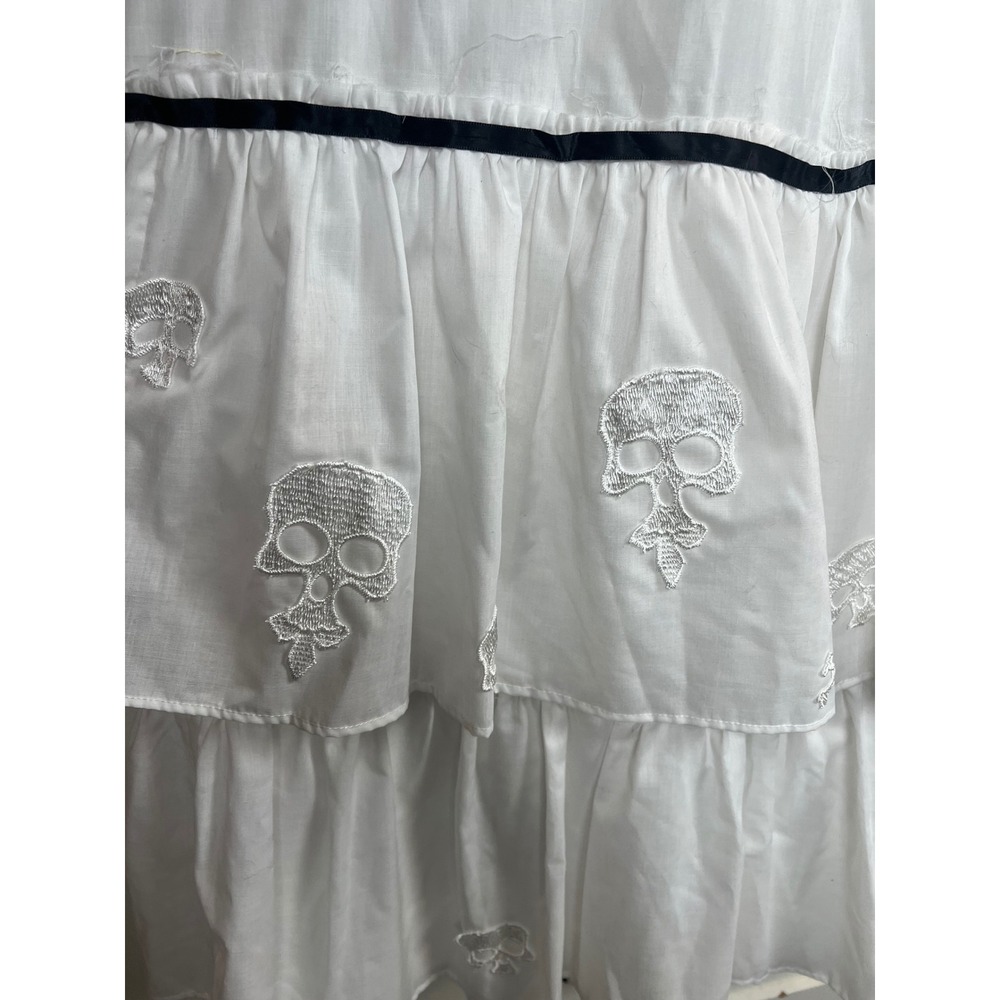 White Skull Embroidered Maxi Dress Costume Puff Sleeve Romance Pirate Cosplay - Picture 7 of 10